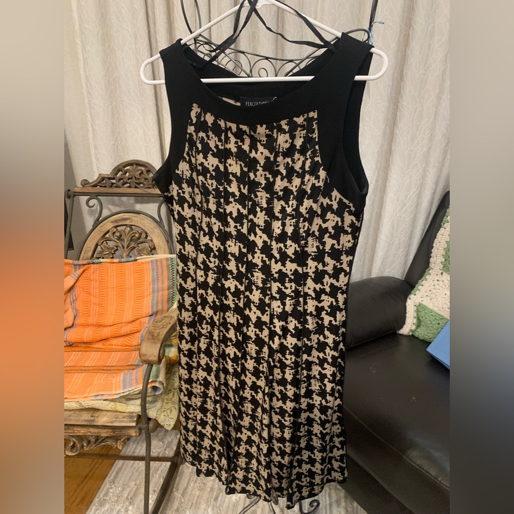 Perceptions. Black & Brown Checkaboard Pleated Dr… - image 1